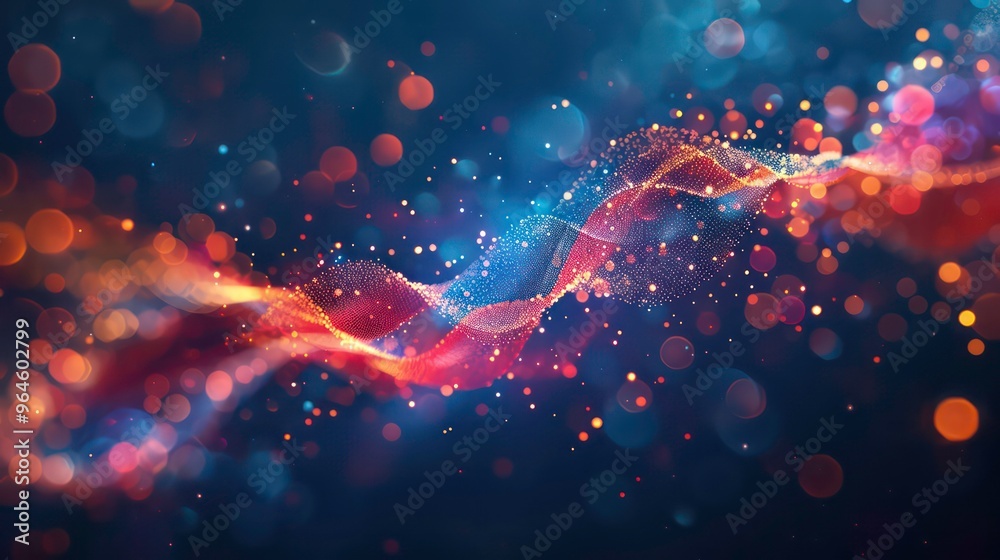 Abstract glowing wave with bokeh lights in a dark background. Abstract glowing wave with bokeh lights in a dark background.