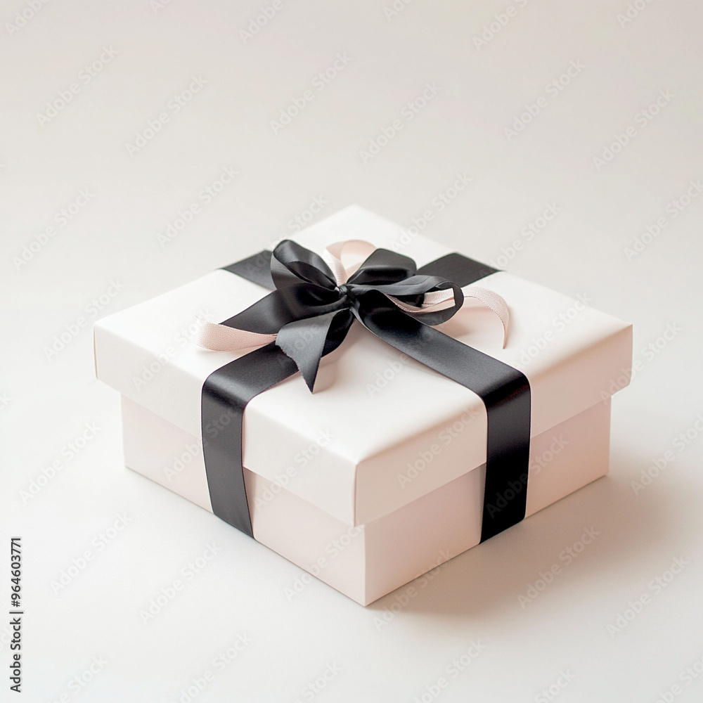 White gift box with black ribbon isolated on white background White gift box with black ribbon isolated on white background