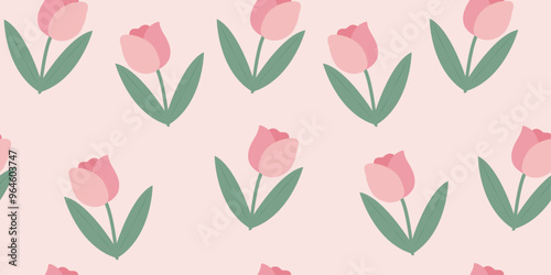 seamless pattern with pink tulips