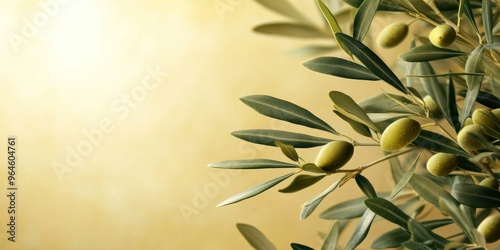 Brown khaki background decorated with Olives and olive branches. Background with olive leaves for your package and design illustration.