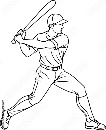 Baseball Player line art vector illustration