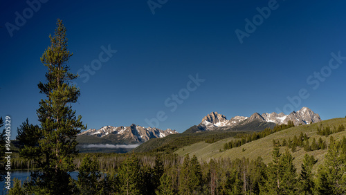 Beautiful Sawtooth Mountains in Idaho with blue sky