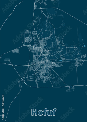 Hofuf, Saudi Arabia artistic blueprint map poster