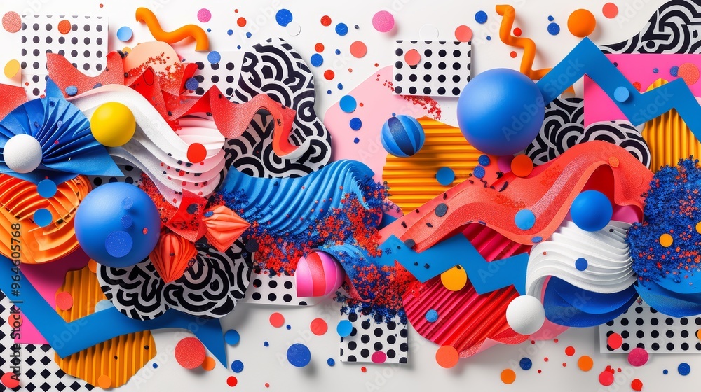 Fototapeta premium Vibrant Abstract Paper Arts Collage with Geometric Shapes, Textures, and Bold Colors