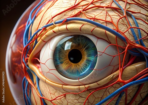 accurate conceptual model of the eye featuring intricate nerves and blood vessels photo