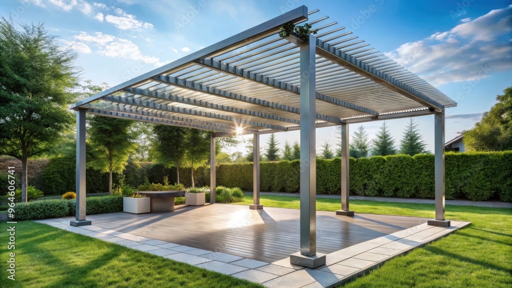 Sail shade pergola made of galvanized steel and stainless steel wire cable, creating a tall and sturdy structure for outdoor use Sail shade pergola made of galvanized steel and stainless steel wire cable, creating a tall and sturdy structure for outdoor use