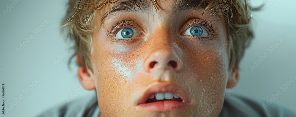 A person with a look of disbelief, mouth agape and eyes wide, reacting to surprising news or an unexpected event against a white backdrop. 4K hyperrealistic photo. A person with a look of disbelief, mouth agape and eyes wide, reacting to surprising news or an unexpected event against a white backdrop. 4K hyperrealistic photo.