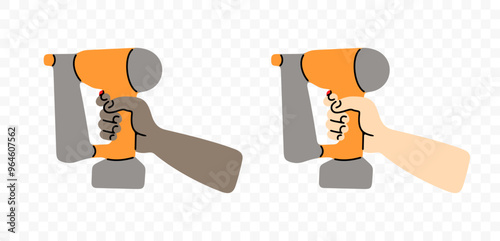 Hand holds nailer or nailgun, graphic design. Construction, repair, construction tools and people, vector design and illustration
