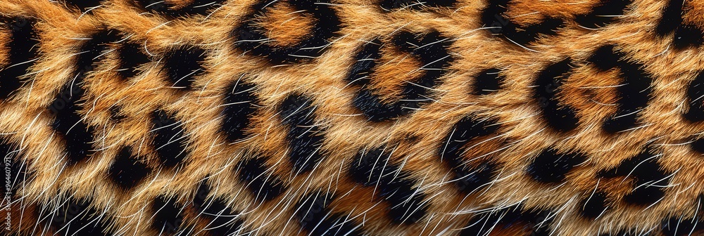 Close up shot of a leopard's fur, showcasing the distinctive black spots on a tawny background. Close up shot of a leopard's fur, showcasing the distinctive black spots on a tawny background.