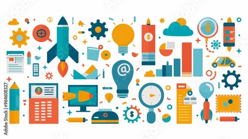 Wallpaper Mural Business Frame on White Background with Modern Icons and Elements Representing Various Business Concepts and Ideas Torontodigital.ca