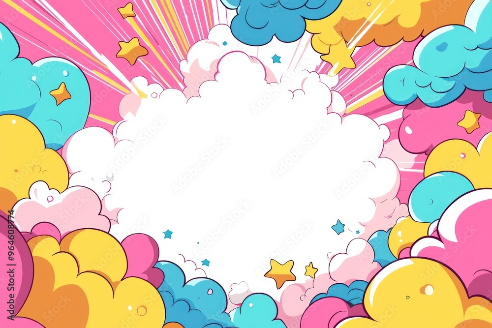 Cartoon comic book background with white space in the center, an empty white center for text or message, colorful pop art style For comic book and manga. Text banner. Vector bright dynamic cartoon Cartoon comic book background with white space in the center, an empty white center for text or message, colorful pop art style For comic book and manga. Text banner. Vector bright dynamic cartoon