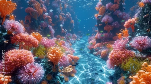 Stunning Vibrant Underwater Coral Reef with Colorful Marine Life and Crystal Clear Water