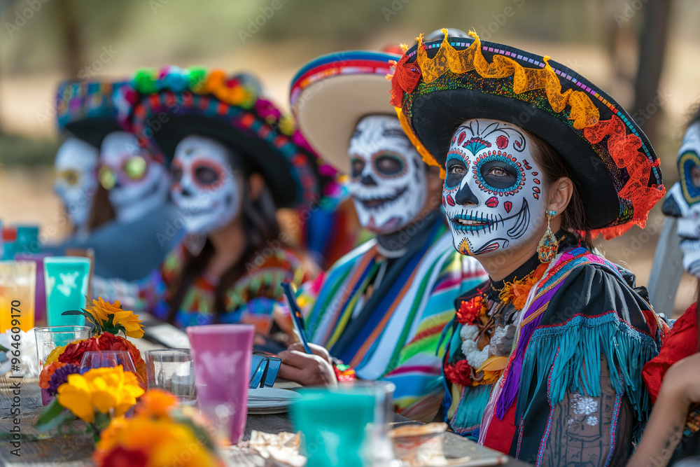 Vibrant Day of the Dead Celebrations with Colorful Costumes Vibrant Day of the Dead Celebrations with Colorful Costumes