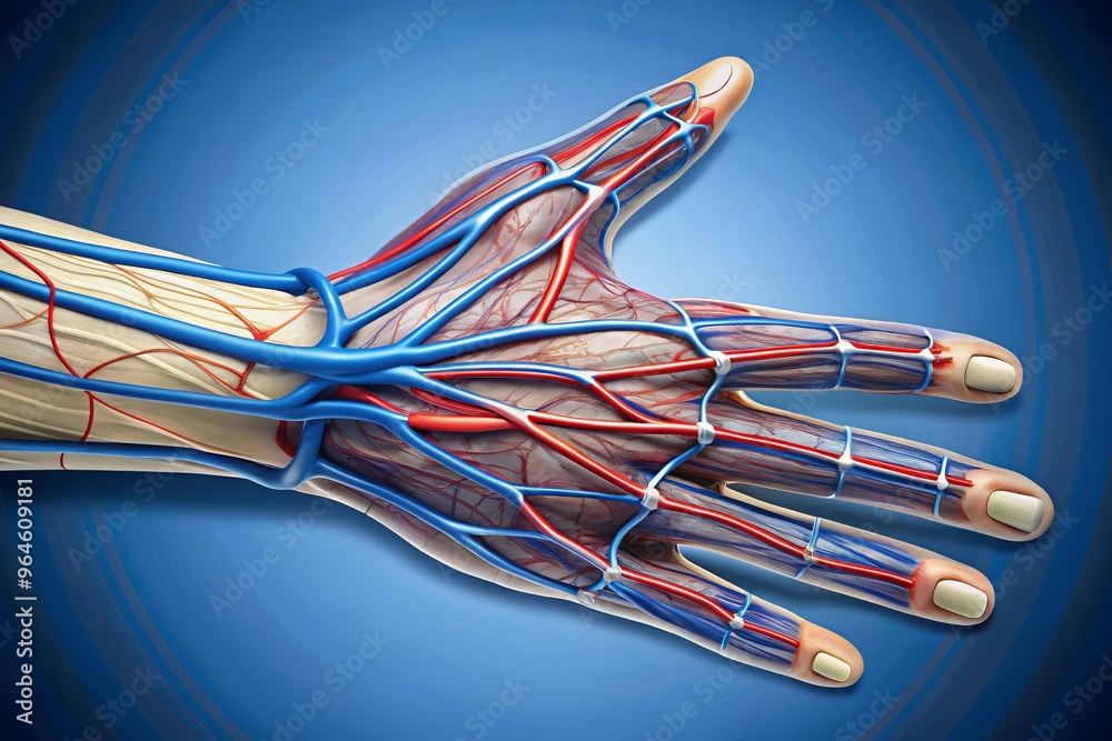 anatomy hand veins detailed illustration infographic Stock Illustration