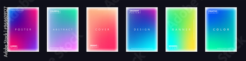 Collection of colorful abstract covers, templates, placards, brochures, banners, flyers and etc. Bright gradient posters, cards, catalogs. Vibrant multicolor backgrounds