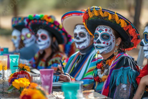 Vibrant Day of the Dead Celebrations with Colorful Costumes