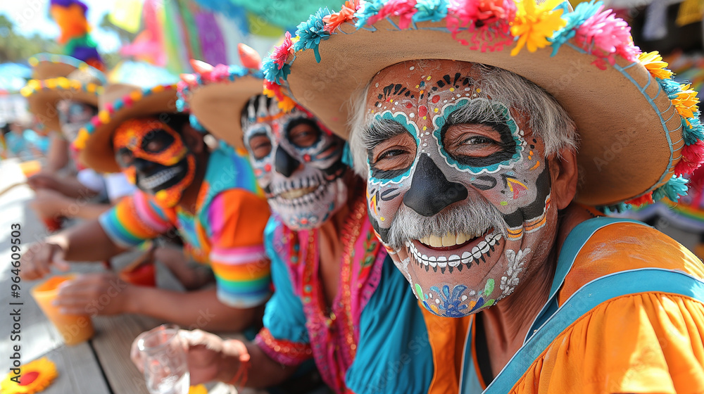 Vibrant Day of the Dead Celebrations with Colorful Costumes Vibrant Day of the Dead Celebrations with Colorful Costumes