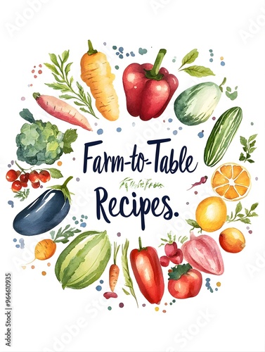 Watercolor Farm-to-Table Recipes Illustration.