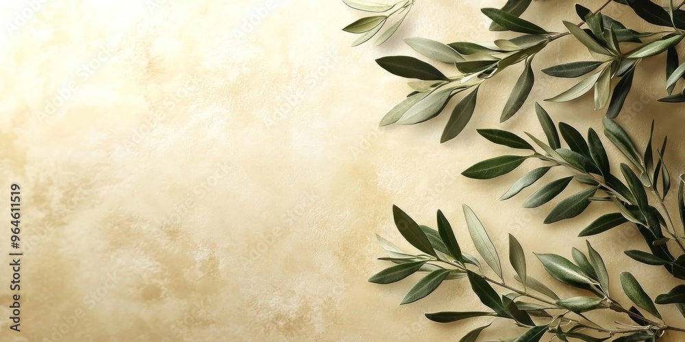 Brown khaki background decorated with Olives and olive branches. Background with olive leaves for your package and design illustration.