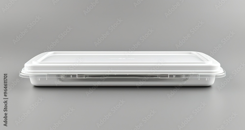 White rectangular plastic container with a clear lid. Ideal for storing food, leftovers or snacks. White rectangular plastic container with a clear lid. Ideal for storing food, leftovers or snacks.