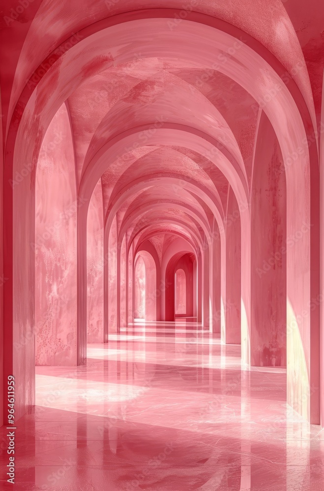Elegant pink arches with dramatic lighting in architectural illustration Elegant pink arches with dramatic lighting in architectural illustration