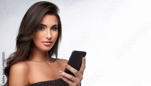 beautiful young woman with phone, AI generated