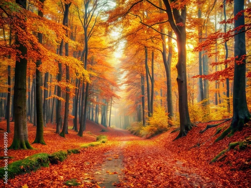 autumn forest in the morning