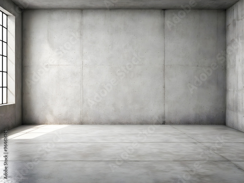 Empty concrete room with window. Mock up, 3D Rendering