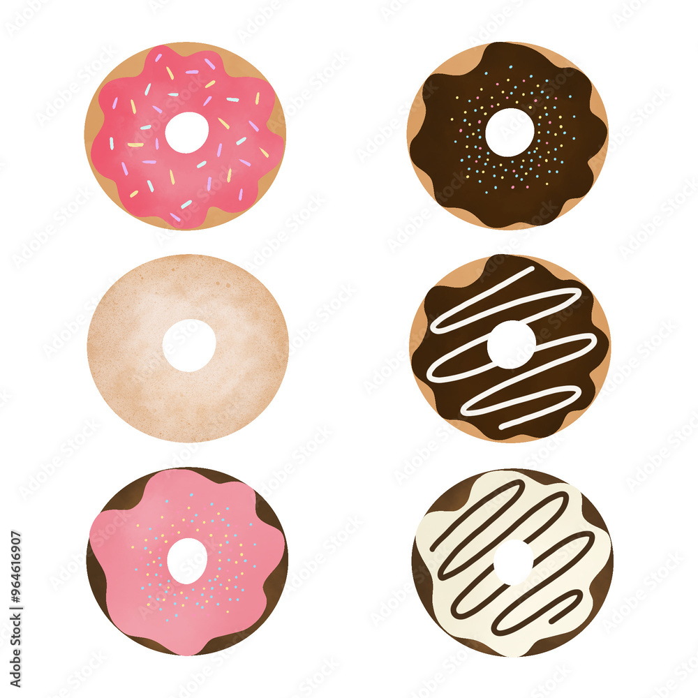 Fototapeta premium six icing doughnuts illustration set