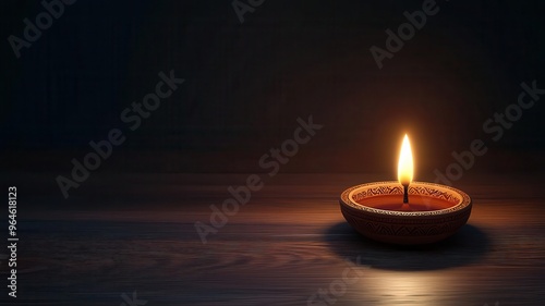 Diwali diya closeup, intricate oil lamp glowing, 3D illustration