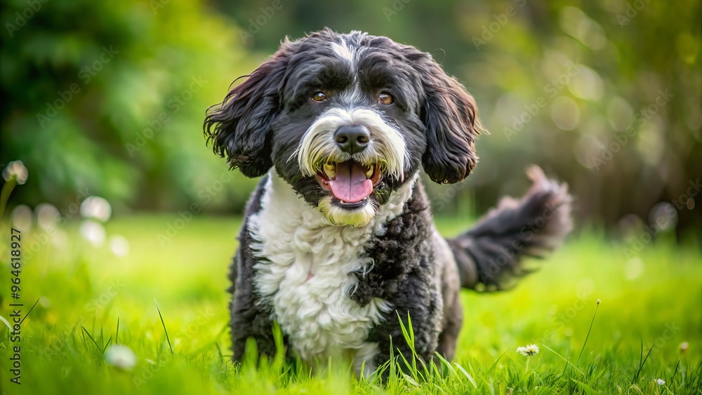 black white Portuguese Water Dog mix happy energy playtime companion black white Portuguese Water Dog mix happy energy playtime companion