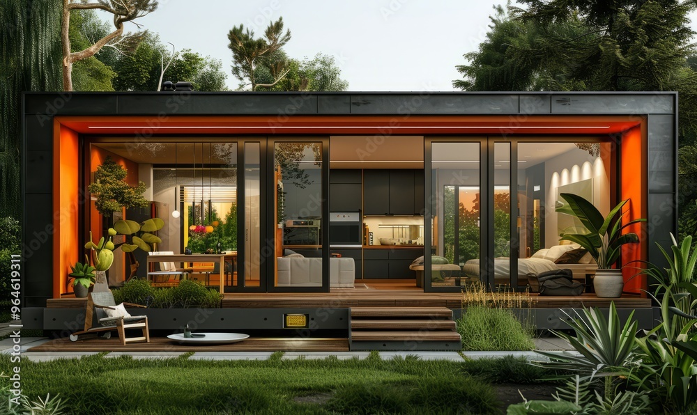 Contemporary tiny house with a modular design. Contemporary tiny house with a modular design.