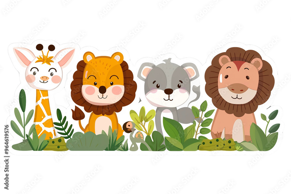 Cute animal themed sticker design isolated on transparent background