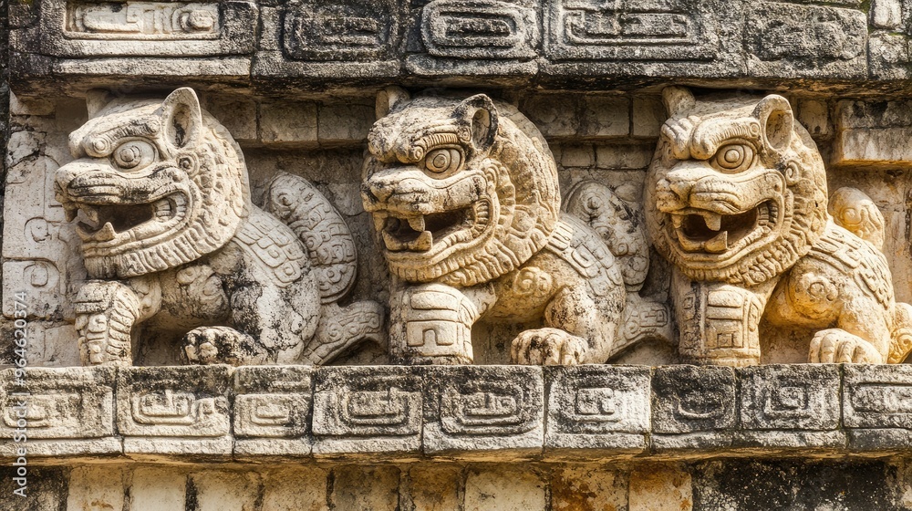 The Temple of the Jaguars at Chichen Itza, with its detailed stone carvings of jaguars and Mayan symbols. The Temple of the Jaguars at Chichen Itza, with its detailed stone carvings of jaguars and Mayan symbols.