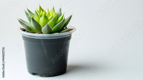 Cactus isolated on white background ,Green cactus in white pot, minimalist modern background with space on left