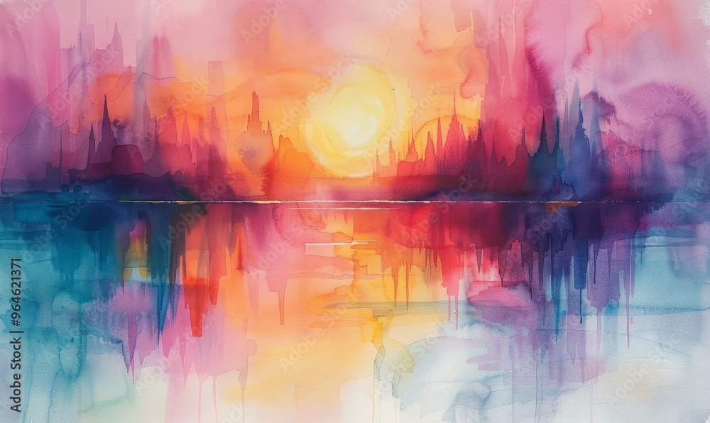 Watercolor abstract twilight reflections on white. Watercolor abstract twilight reflections on white.