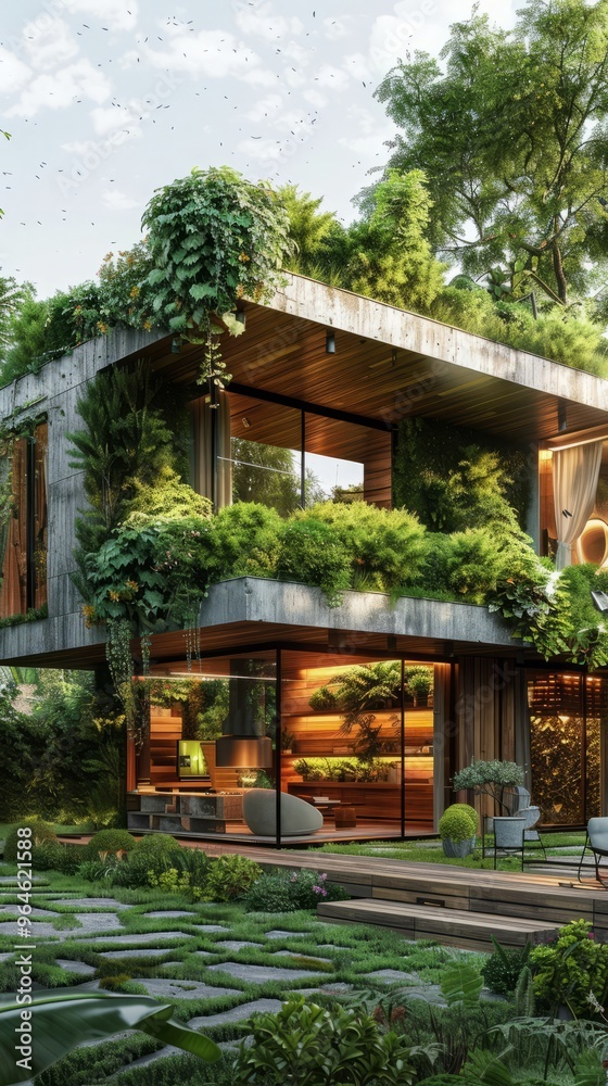 Fototapeta premium High-tech sustainable house with smart home integration.