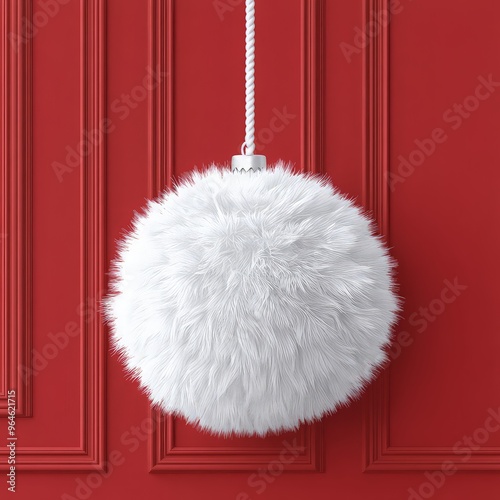 Christmas red background with realistic decoration round ring from glass light garland. Merry Christmas Greeting card. Happy new year. ai generated