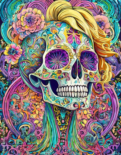 Psychedelic human skull