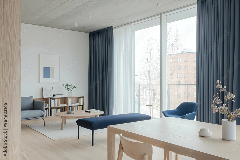 Fototapeta premium Modern Living Room with Minimalist Design and Cozy Seating