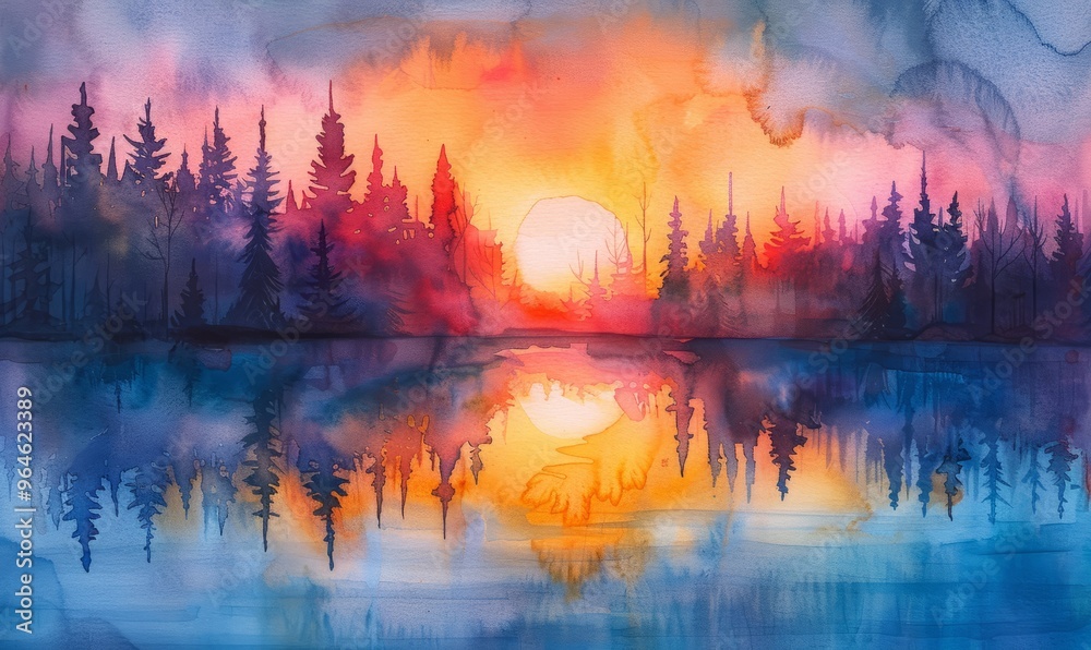 Watercolor abstract twilight reflections on white. Watercolor abstract twilight reflections on white.
