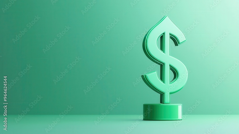Green dollar icon with an arrow pointing up, symbolizing growth, sleek and modern design, Digital, Minimalist, 3D Illustration Green dollar icon with an arrow pointing up, symbolizing growth, sleek and modern design, Digital, Minimalist, 3D Illustration