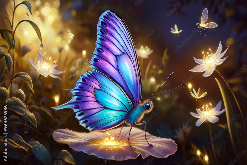 Beautiful AI Generated butterfly on blossom Beautiful AI Generated butterfly on blossom