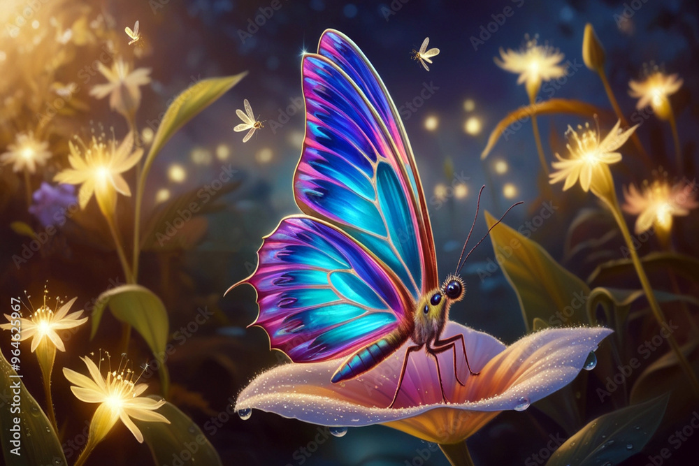 Beautiful AI Generated butterfly on blossom Beautiful AI Generated butterfly on blossom