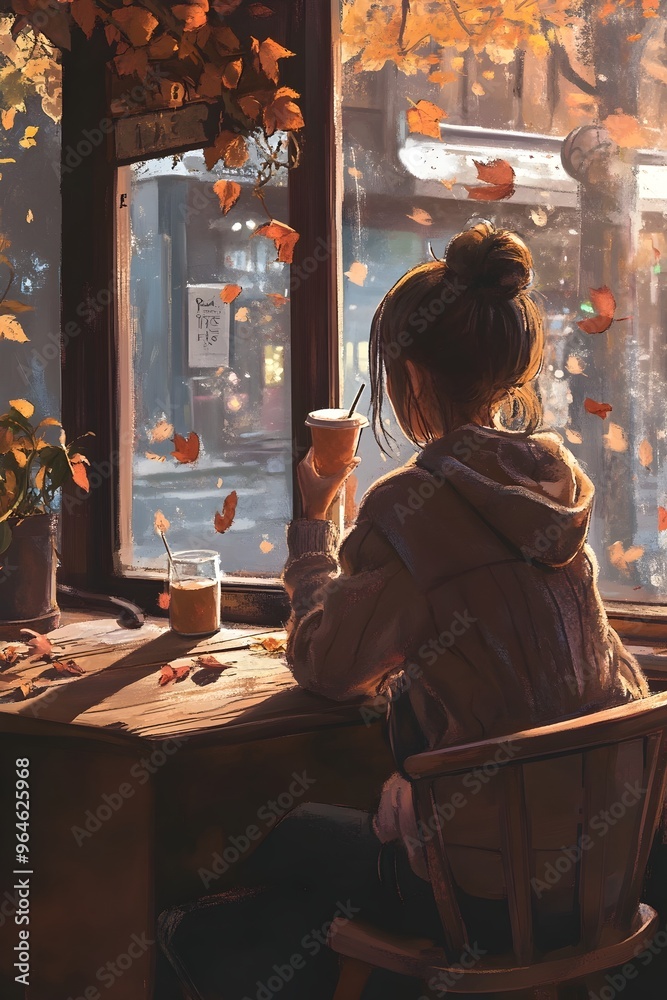 British Teen Sipping a Drink Gazing Out Autumn Caf Window British Teen Sipping a Drink Gazing Out Autumn Caf Window