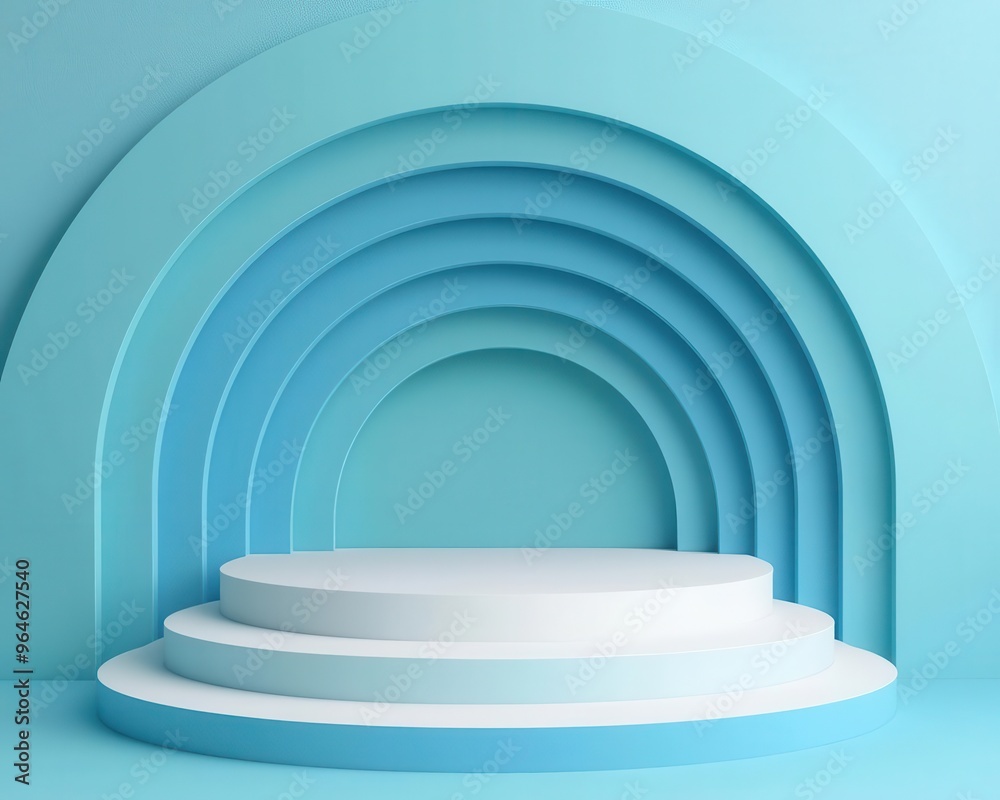Minimalist podium crafted from layered paper sheets, elegant curves, 3D illustration Minimalist podium crafted from layered paper sheets, elegant curves, 3D illustration