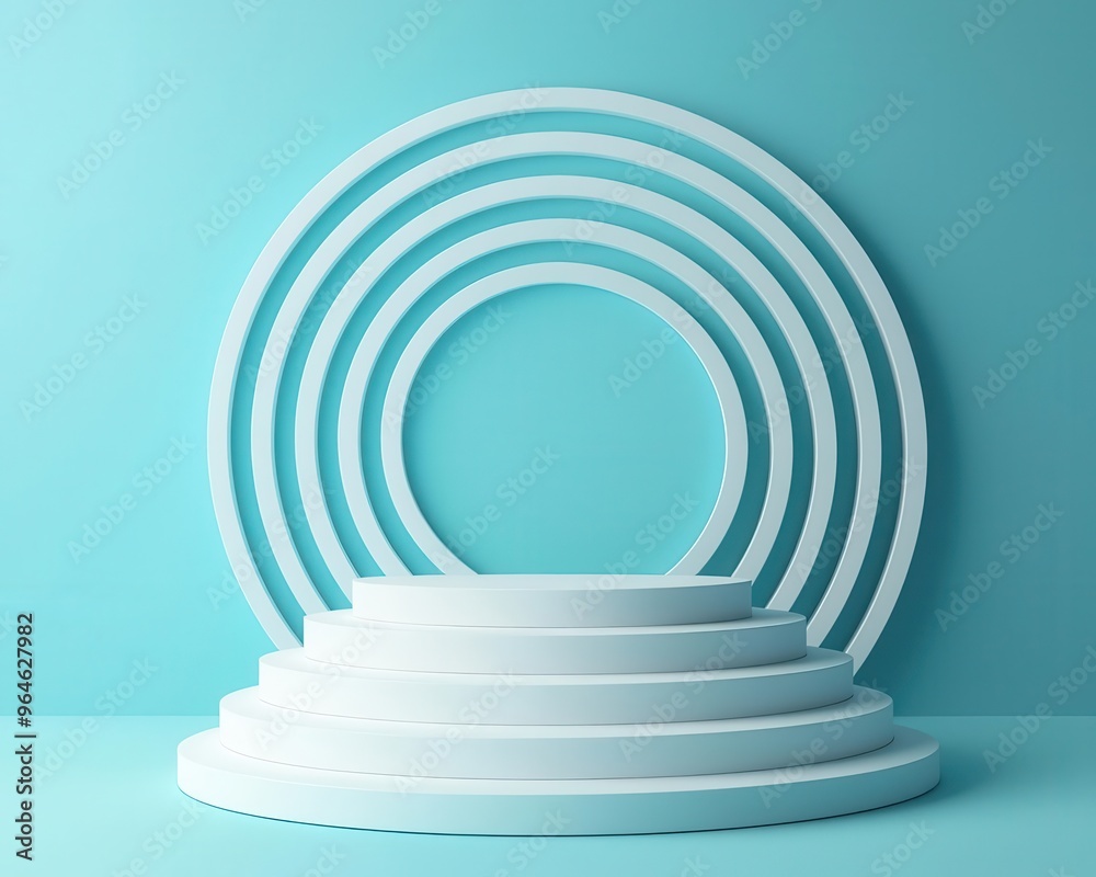 Obraz premium Paper spiral podium with a circular platform, soft shadow contrasts, 3D illustration