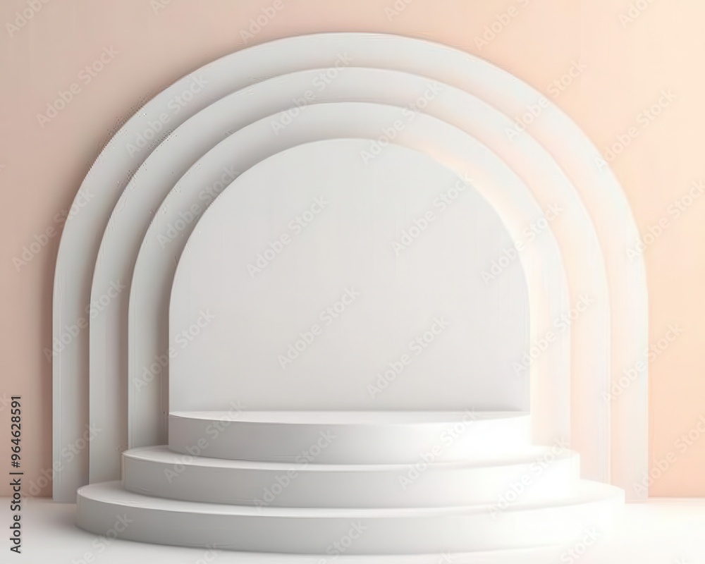Organic paper podium with asymmetrical platform, natural flow, 3D illustration Organic paper podium with asymmetrical platform, natural flow, 3D illustration