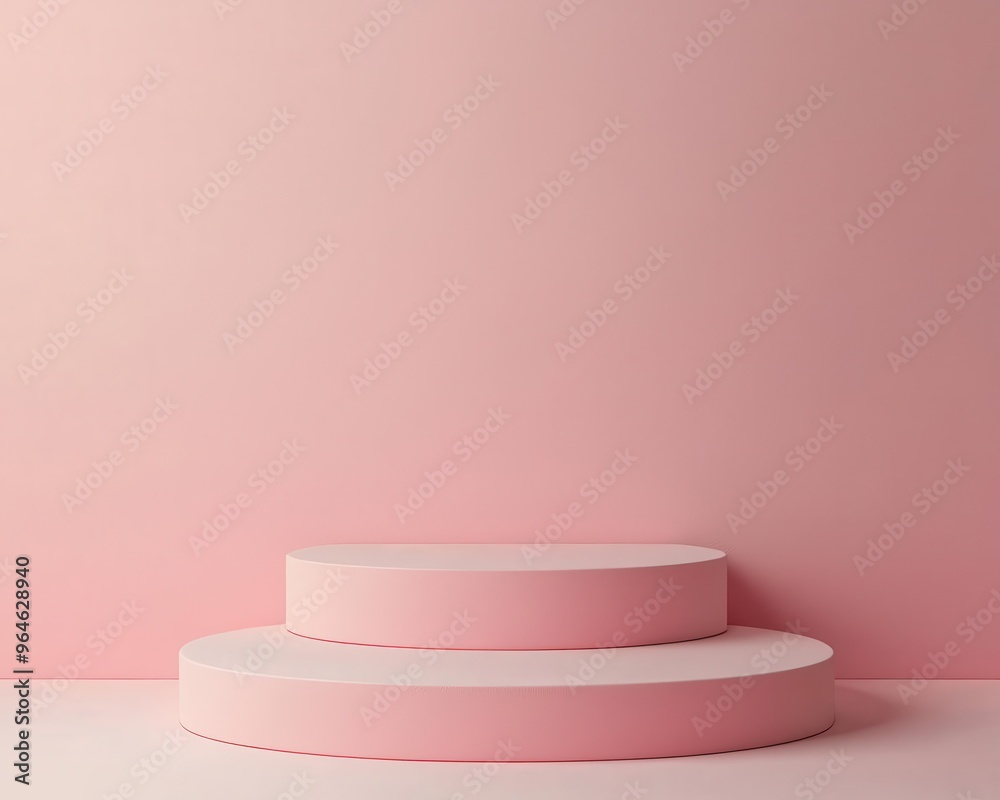 Tiered paper platform and podium with intricate patterns, soft colors, 3D illustration Tiered paper platform and podium with intricate patterns, soft colors, 3D illustration