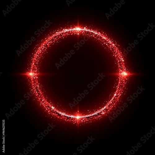 Christmas red background with realistic decoration round ring from glass light garland. Merry Christmas Greeting card. Happy new year. ai generated